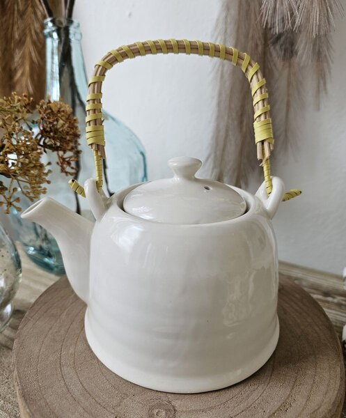 Biela porcelánová kanvica na čaj - 18*14*12 cm / 0,8L - Clayre & Eef
