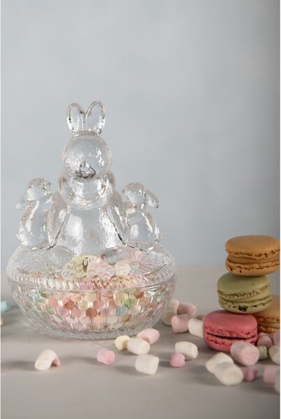 Sklenená dóza na cukríky s králikmi Rabbit - 12*9*17 cm - Clayre & Eef