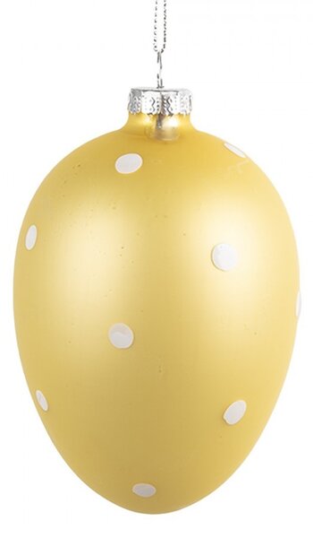 Žlté závesné sklenené vajíčko s bodkami Egg Dots - Ø 8*12 cm - Clayre & Eef
