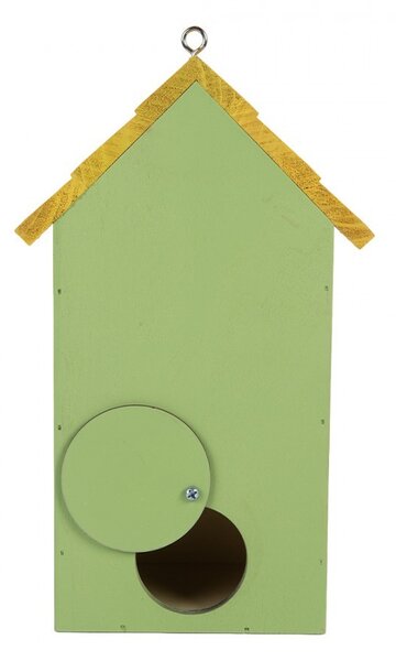 Zeleno-žltá drevená vtáčia búdka so včielkami Birdhouse - 15*10*22 cm - Clayre & Eef