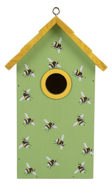 Zeleno-žltá drevená vtáčia búdka so včielkami Birdhouse - 15*10*22 cm - Clayre & Eef