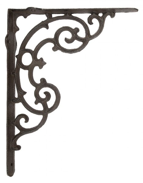 Hnedá kovová policová konzola s ornamentmi - 4*29*22 cm - Clayre & Eef
