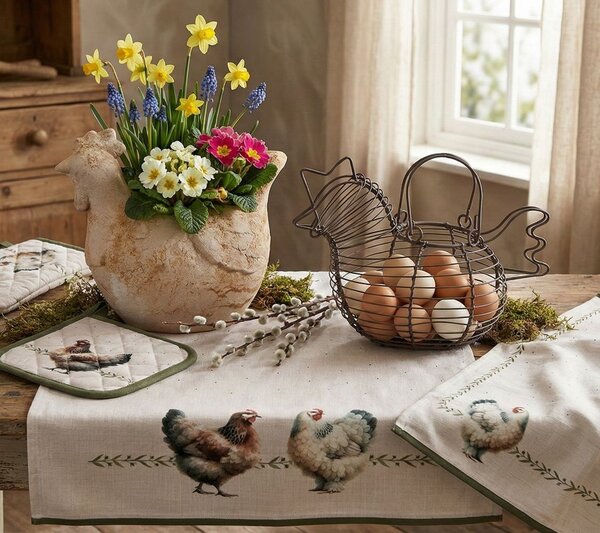 Béžový antik kvetináč sliepočka Chicken Brocante - 31*20*27 cm - Clayre & Eef