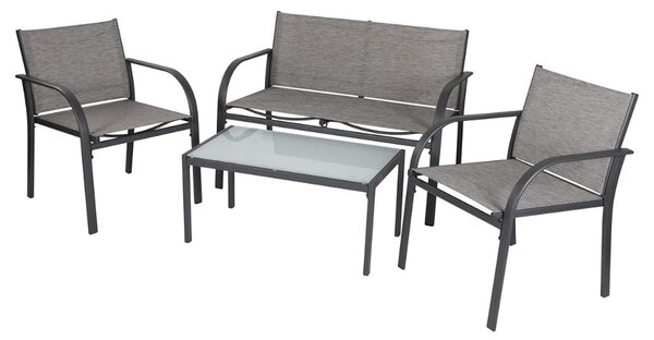 Záhradný set LOUNGE s kreslami, lavicou a stolíkom, sivý