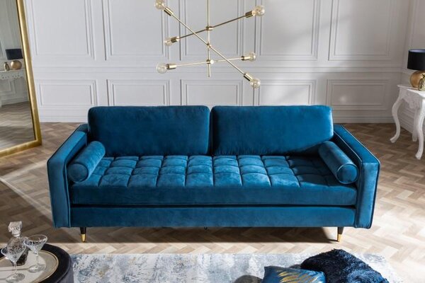 Invicta Interior - Elegantná 3-miestna pohovka COZY VELVET 225 cm modrý zamat