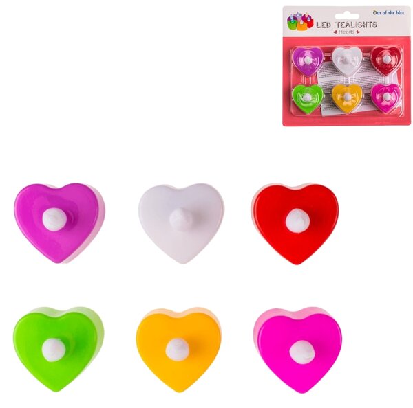 LED čajové sviečky v tvare srdca HEARTS, sada 6 ks