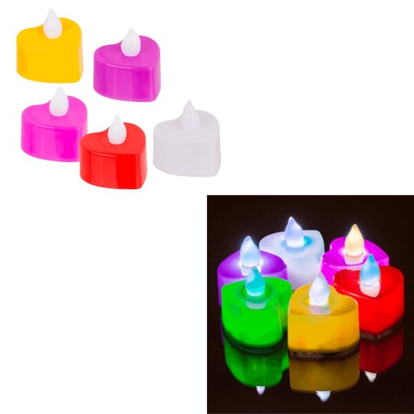 LED čajové sviečky v tvare srdca HEARTS, sada 6 ks