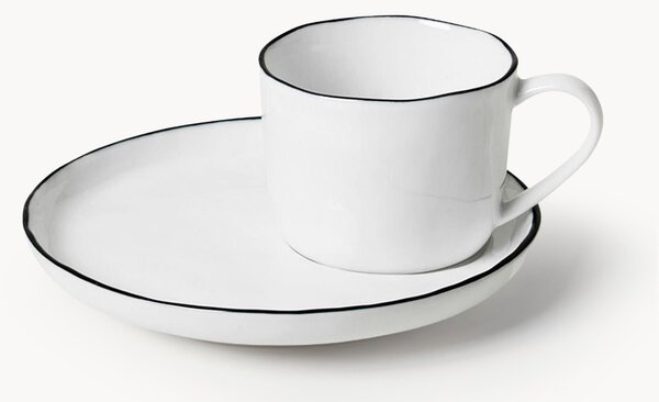 Ručne vyrobená šálka na espresso's podšálkou z porcelánu Salt