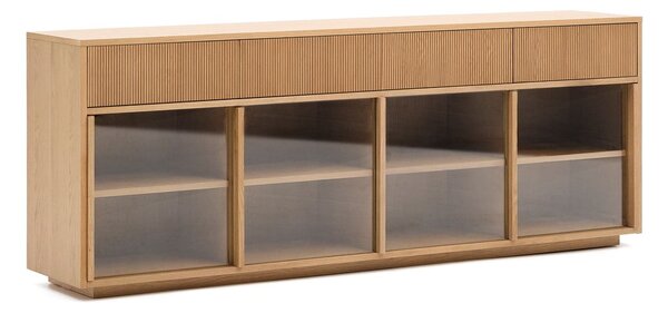 Vitrína v dekore duba s posuvnými dverami v prírodnej farbe 200x80x40 cm Helvine – Kave Home