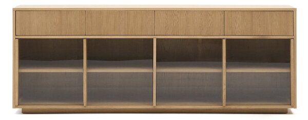 Vitrína v dekore duba s posuvnými dverami v prírodnej farbe 200x80x40 cm Helvine – Kave Home