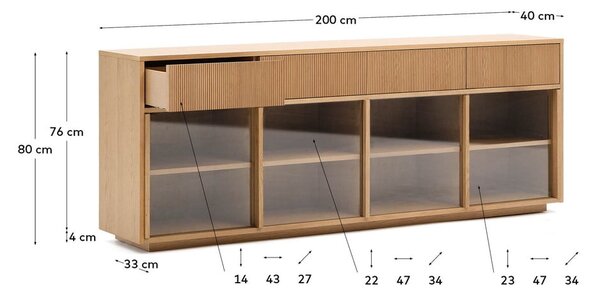 Vitrína v dekore duba s posuvnými dverami v prírodnej farbe 200x80x40 cm Helvine – Kave Home