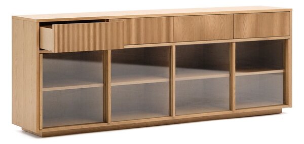 Vitrína v dekore duba s posuvnými dverami v prírodnej farbe 200x80x40 cm Helvine – Kave Home