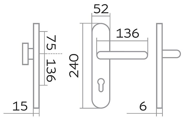Bezpečnostné kovanie TWIN ALPHA DEF (CM), madlo/klika, Otvor na cylindrickú vložku PZ, Twin CM (čierny mat), 72 mm