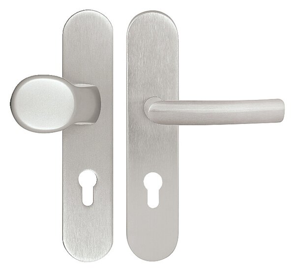 Bezpečnostné kovanie TWIN HARMONIA (F9), kľučka-kľučka, Otvor na cylindrickú vložku PZ, Twin E (nerez matná), 72 mm