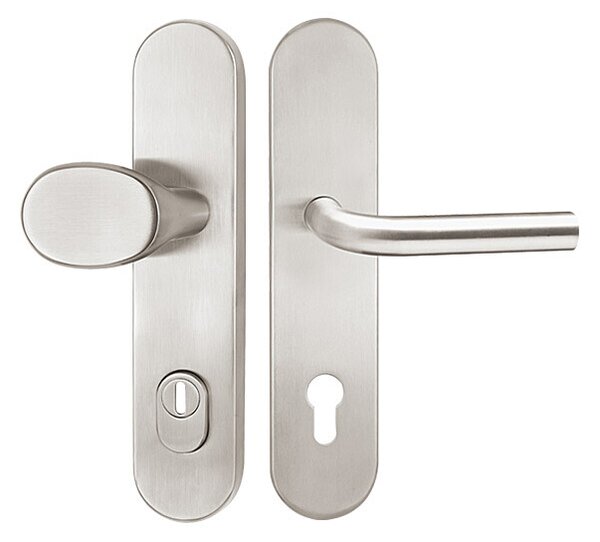 Bezpečnostné kovanie TWIN COLUMBUS DEF H 2087KS s kľučkou LOFT (E), kľučka-kľučka, Otvor na cylindrickú vložku PZ, Twin E (nerez matná), 72 mm
