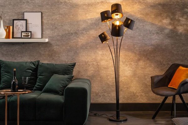 Invicta Interior - Dizajnová stojanová lampa LEVELS 178 cm v odtieni čierneho zlata
