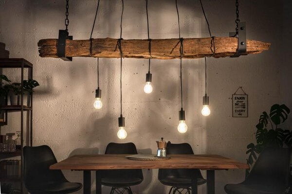 Invicta Interior - Industriálna závesná lampa BARRACUDA 152 cm z recyklovaného masívneho dreva s 5mi svetlami