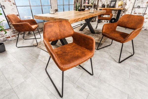 Invicta Interior - Dizajnová stolička MUSTANG starožitná hnedá mikrovlákno s lakťovými opierkami