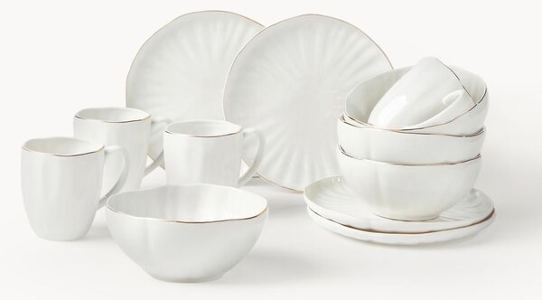 Porcelánová raňajková súprava's embosovaným vzorom Sali, 4 osoby, 12 ks