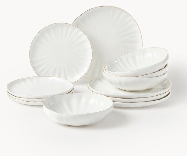 Porcelánová súprava riadu's embosovaným vzorom Sali, 4 osoby, 12 ks
