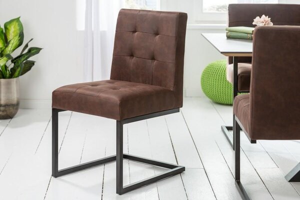 Invicta Interior - Priemyselná konzolová stolička RIDER vintage hnedá s kovovým rámom