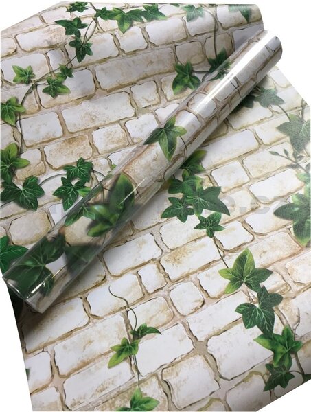 Samolepiace tapety biela tehla s brečtanom 45 cm x 10 m IMPOL TRADE 322 samolepiace folie