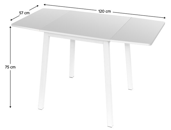 KONDELA Jedálenský stôl, MDF fóliovaná/kov, biela, 60-120x60 cm, MAURO