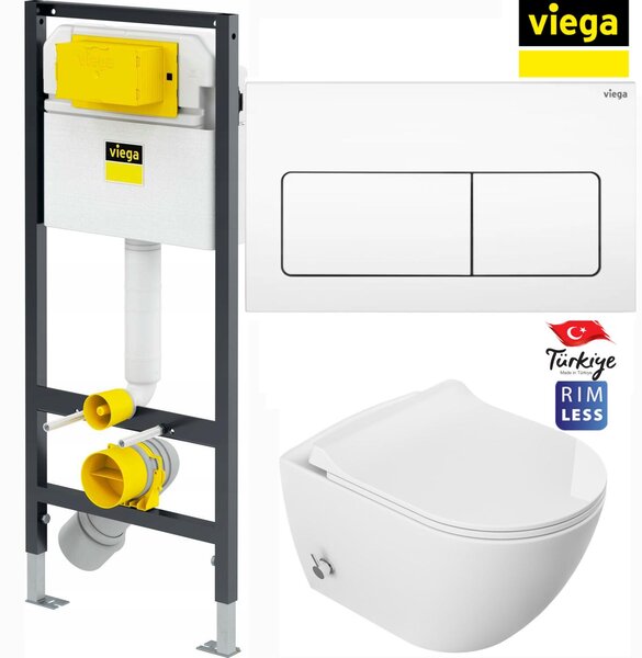 Domotechnik | Kompaktné WC s bidetom – 51 × 36 × 32,5 cm – sedadlo Duroplast Slim Softclose – závesné WC – Viega Prevista Dry