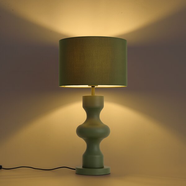 Retro stolná lampa zelená s látkovým tienidlom - Captain