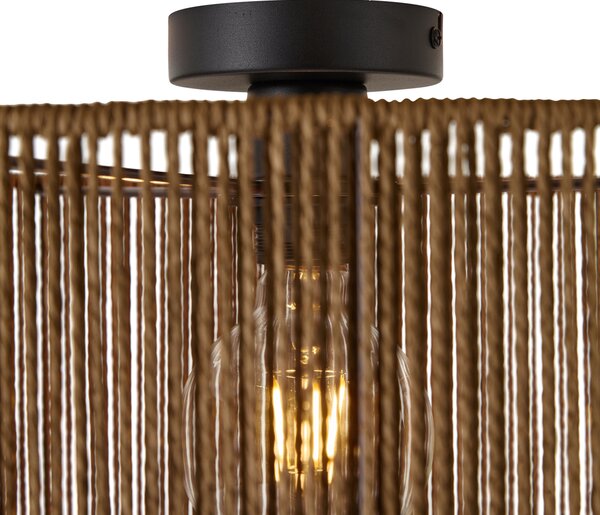 Stropná lampa čierna s hnedým tienidlom z papierového lana 50/50/25 - Combi