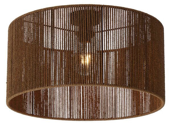 Stropná lampa čierna s hnedým tienidlom z papierového lana 50/50/25 - Combi