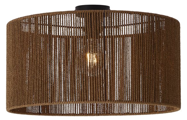 Stropná lampa čierna s hnedým tienidlom z papierového lana 50/50/25 - Combi