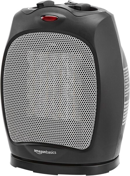 Amazon Basics - Oscilačné keramické podlahové vykurovacie teleso, 1500 W, s nastaviteľným termostatom - čierne