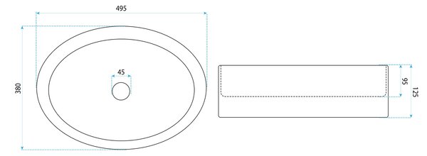 Rea Mirella Transparent, sklenené umývadlo na dosku 495x380x125 mm, číra, REA-U3525