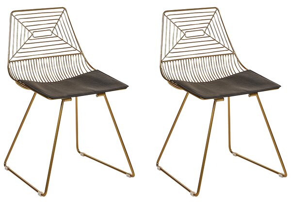 Súprava 2 jedálenských stoličiek zlatá kovová oceľový rám sedadlo z umelej kože