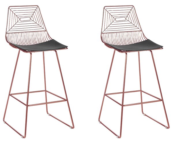 Súprava 2 barových stoličiek ružovozlatá kovová oceľový rám sedadlo z umelej kože