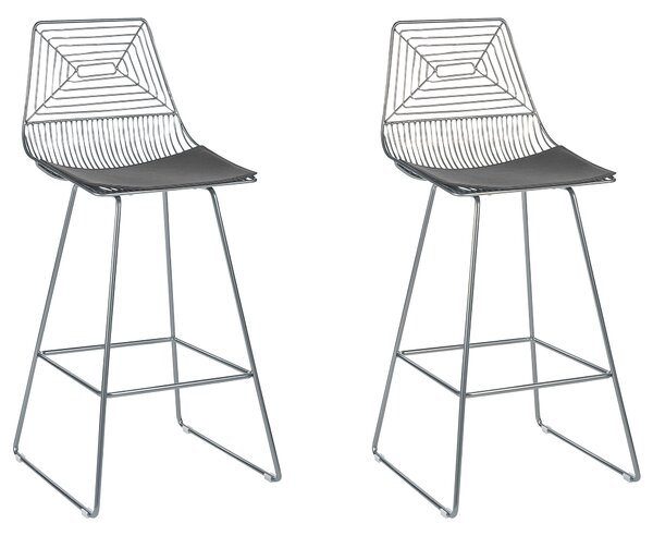 Súprava 2 barových stoličiek strieborná kovová oceľový rám sedadlo z umelej kože