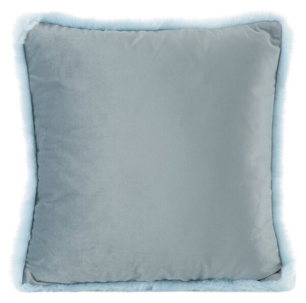 EUROFIRANY Zamatová obliečka na vankúš zdobená kožušinou 45 cm x 45 cm modrá 100 % polyester