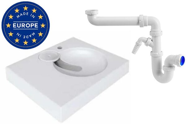 Polycer | Umyvadlo Compactino – 60 x 50 x 12 cm – biele – obdĺžnikové – pre práčky