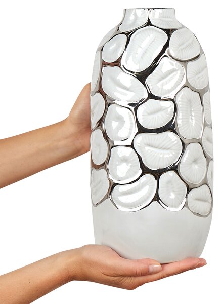 Váza na kvety biela kameninová 34 cm dizajnový bytový doplnok elegantný glamour štýl