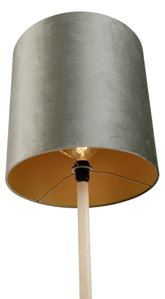 Drevená stojacia lampa so zeleným zamatovým tienidlom 40 cm - Mels