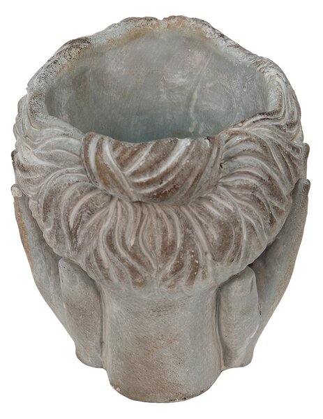 Šedý cementový kvetináč hlava dievčatá v dlaniach - 14*16*17 cm - Clayre & Eef