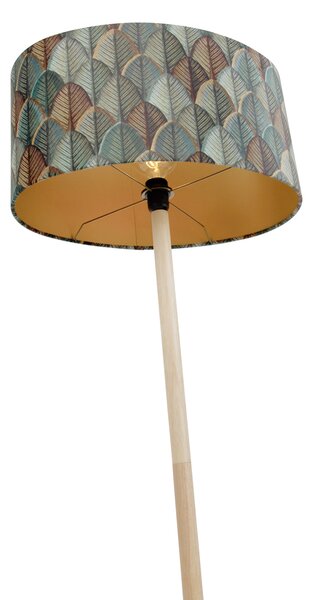 Drevená stojaca lampa s oválnym zamatovým tienidlom s dizajnom listov 50 cm - Mels