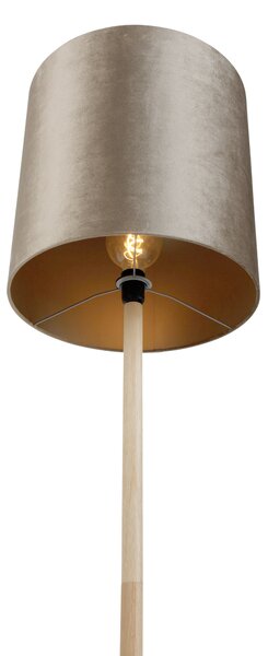 Drevená stojacia lampa s taupe zamatovým tienidlom 40 cm - Mels
