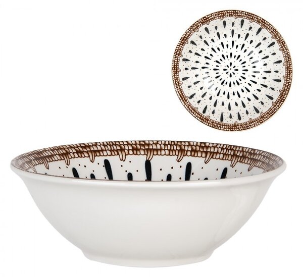 Biela keramická miska s čiernym vzorom Mibbo - Ø 15*5 cm / 350 ml - Clayre & Eef