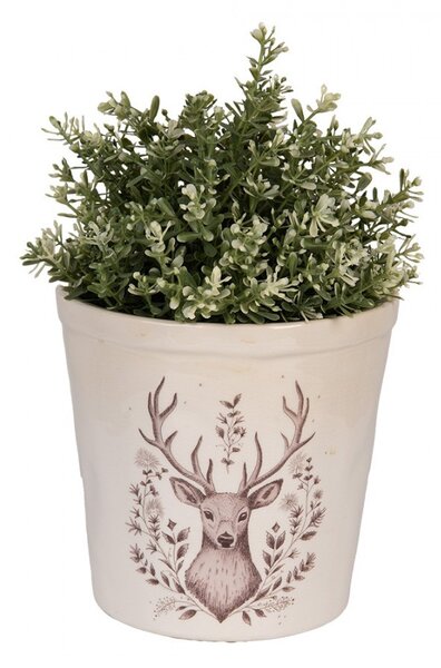 Béžový obal na kvetináč s jeleňom Gentle Wilderness L - Ø 17*16 cm - Clayre & Eef