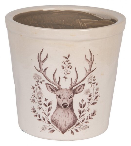 Béžový obal na kvetináč s jeleňom Gentle Wilderness L - Ø 17*16 cm - Clayre & Eef