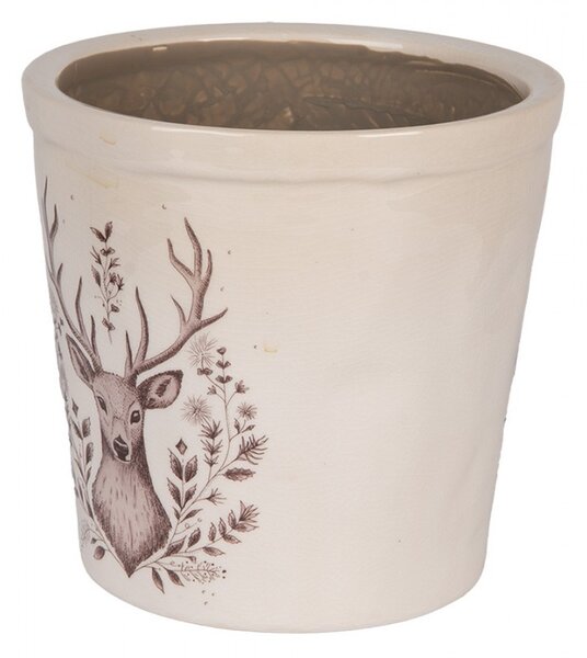 Béžový obal na kvetináč s jeleňom Gentle Wilderness L - Ø 17*16 cm - Clayre & Eef