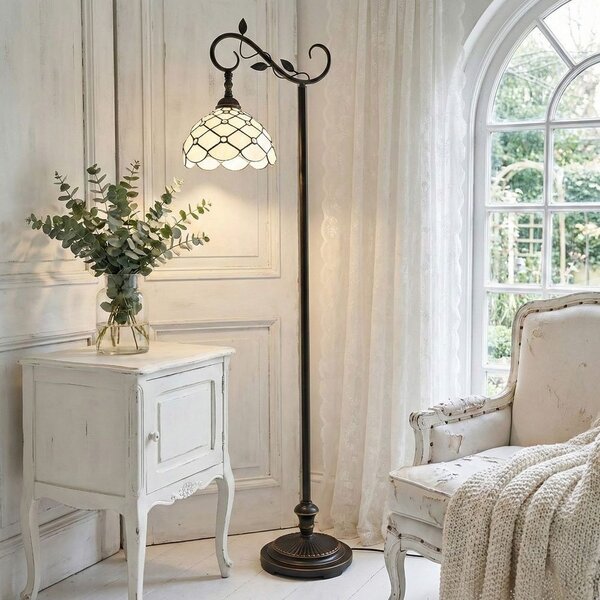 Biela stojacia Tiffany lampa kamienky TransparentEye - 36*25*152 cm E27/max 1*60W - Clayre & Eef