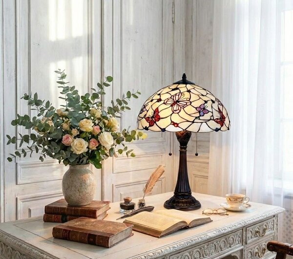 Stolná lampa Tiffany Butterfly Garden - Ø 41 * 60 cm 2x E27 / Max 60W - Clayre & Eef
